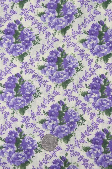 photo of vintage cotton fabric w/ purple flowers print, retro mid-century floral #1