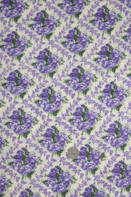 photo of vintage cotton fabric w/ purple flowers print, retro mid-century floral #3