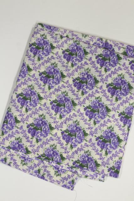 photo of vintage cotton fabric w/ purple flowers print, retro mid-century floral #4