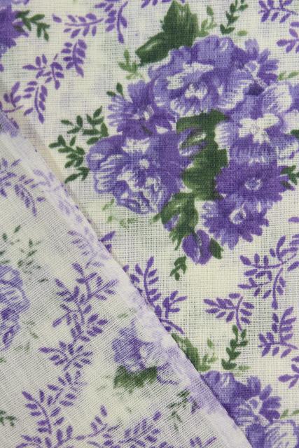 photo of vintage cotton fabric w/ purple flowers print, retro mid-century floral #6