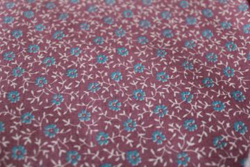 catalog photo of vintage cotton fabric quilting weight floral print deep dusty rose w/ blue