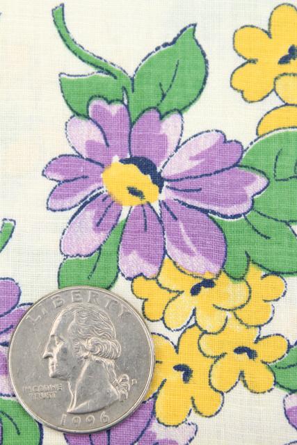 photo of vintage cotton fabric, quilting weight material w/ floral print in lavender & yellow #2