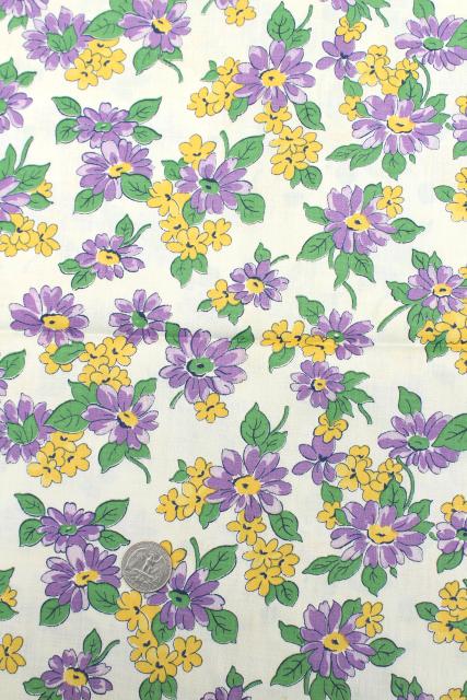 photo of vintage cotton fabric, quilting weight material w/ floral print in lavender & yellow #3