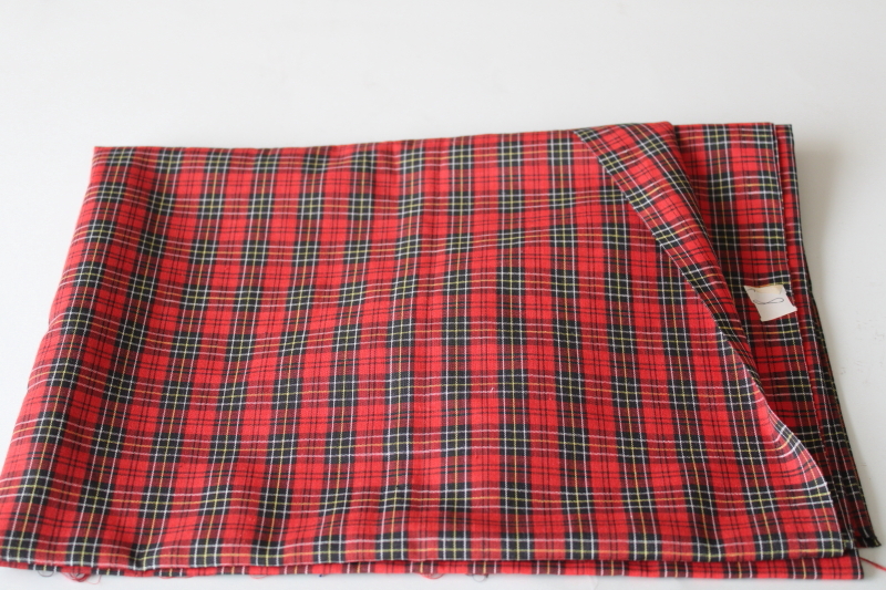 photo of vintage cotton fabric, red & black tartan plaid, small scale woven checked plaid  #1