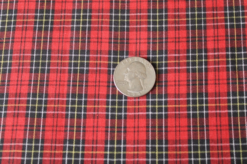 photo of vintage cotton fabric, red & black tartan plaid, small scale woven checked plaid  #3