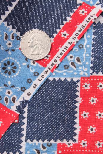 photo of vintage cotton fabric, red, denim blue, chambray bandana print patchwork #2