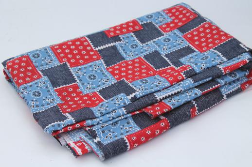 photo of vintage cotton fabric, red, denim blue, chambray bandana print patchwork #3