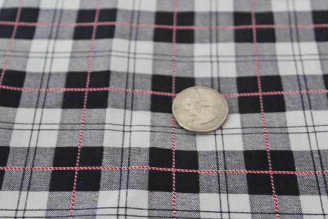 photo of vintage cotton fabric, red & white bakers twine print black checked plaid #1