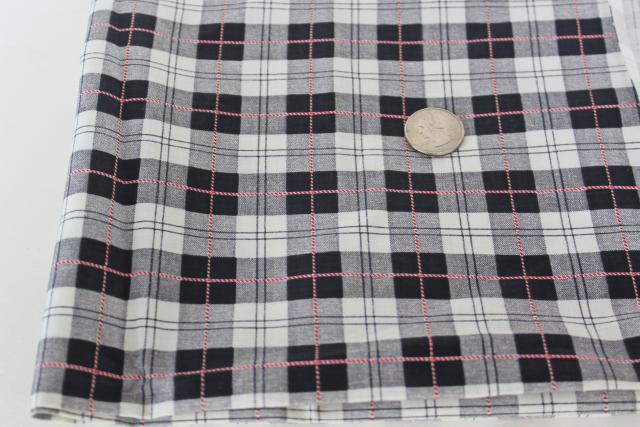 photo of vintage cotton fabric, red & white bakers twine print black checked plaid #2