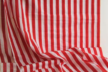 catalog photo of vintage cotton fabric, red & white stripe for holiday sewing projects, decorations