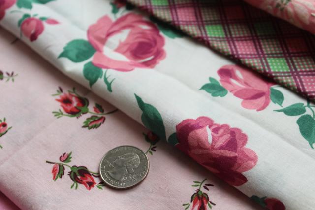 photo of vintage cotton fabric, remnant lot rose prints, pink, floral dotted swiss #2