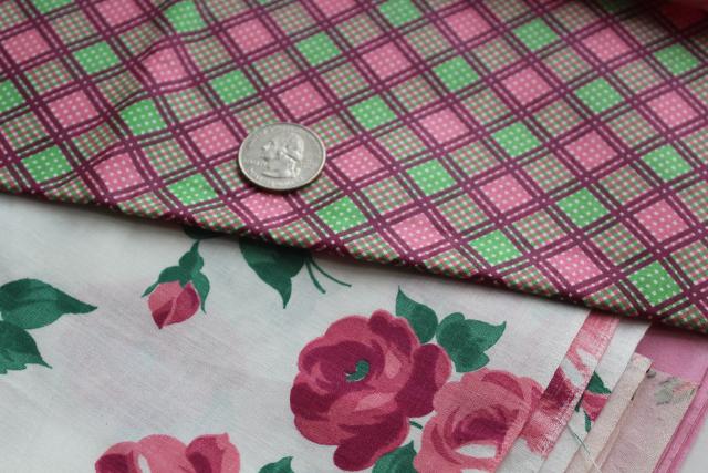 photo of vintage cotton fabric, remnant lot rose prints, pink, floral dotted swiss #3