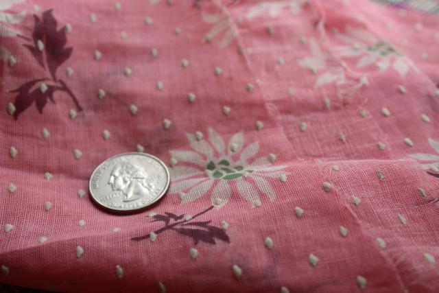 photo of vintage cotton fabric, remnant lot rose prints, pink, floral dotted swiss #4