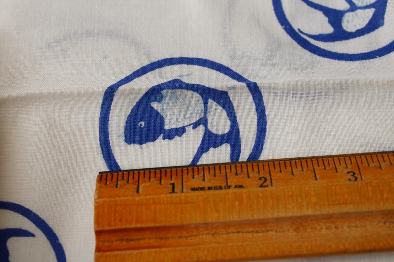 photo of vintage cotton fabric set of 12 cloth napkins koi or carp fish print blue on white #3