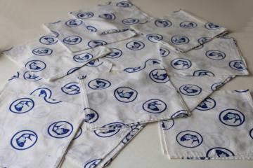 catalog photo of vintage cotton fabric set of 12 cloth napkins koi or carp fish print blue on white