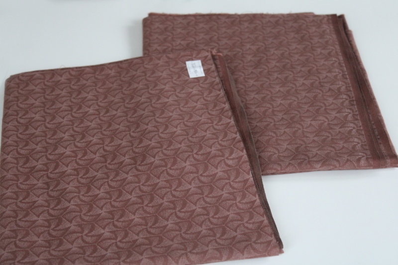 photo of vintage cotton fabric, shirt or dress weight cocoa brown tone on tone print, geometric whirls #1