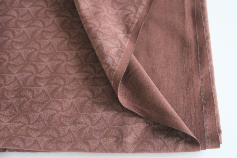 photo of vintage cotton fabric, shirt or dress weight cocoa brown tone on tone print, geometric whirls #3