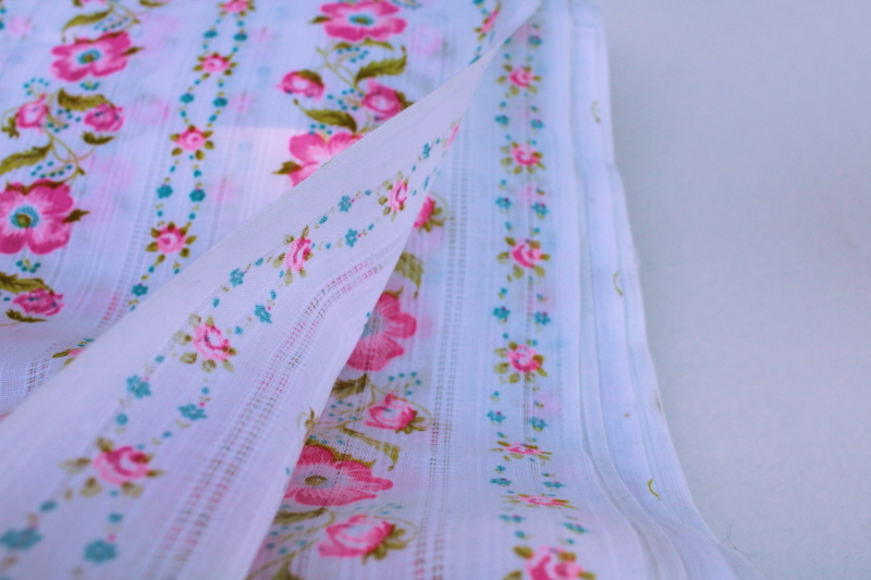 photo of vintage cotton fabric w/ southern dogwood pink floral print, sheer woven stripe voile #2