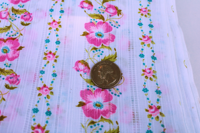 photo of vintage cotton fabric w/ southern dogwood pink floral print, sheer woven stripe voile #3