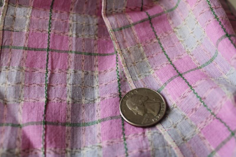 photo of vintage cotton fabric, summer weight airy woven plaid in lilac, grey, army green #4