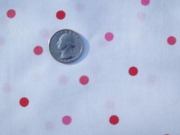 catalog photo of vintage cotton fabric, sweetheart pink and red polka dots print on white