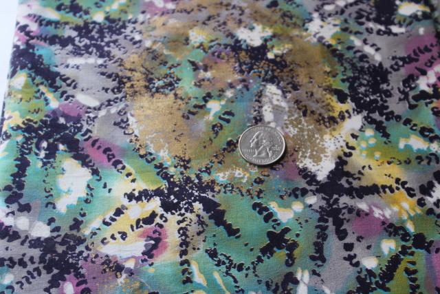 photo of vintage cotton fabric w/ tie dye style print w/ metallic gold airbrush spatter #1