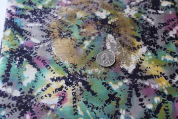 catalog photo of vintage cotton fabric w/ tie dye style print w/ metallic gold airbrush spatter