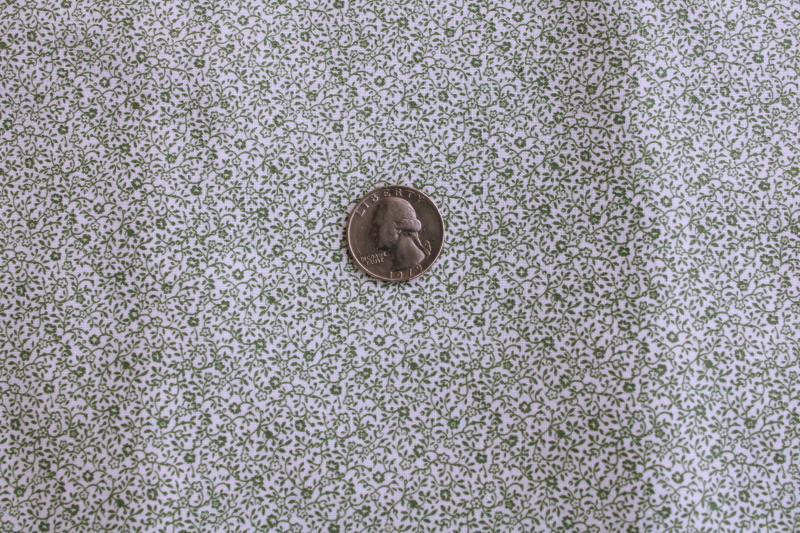 photo of vintage cotton fabric, tiny floral print in soft green on white, prairie style cottage core #1