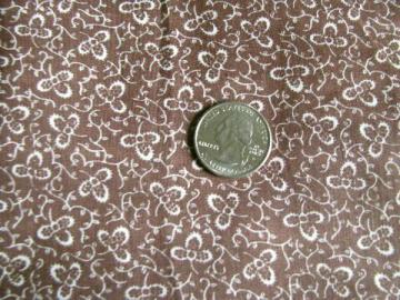 catalog photo of vintage cotton fabric, tiny white clover leaf print on cocoa brown