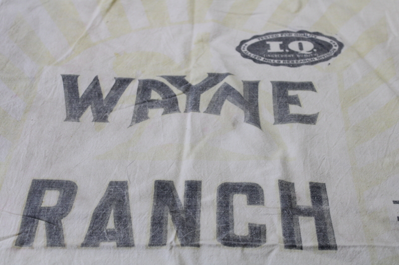 photo of vintage cotton farm feed sack fabric faded printing Wayne Ranch #4