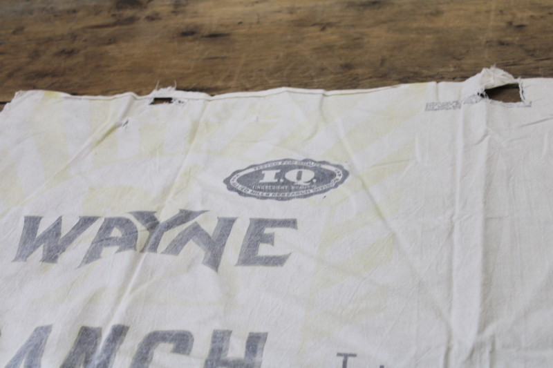 photo of vintage cotton farm feed sack fabric faded printing Wayne Ranch #6