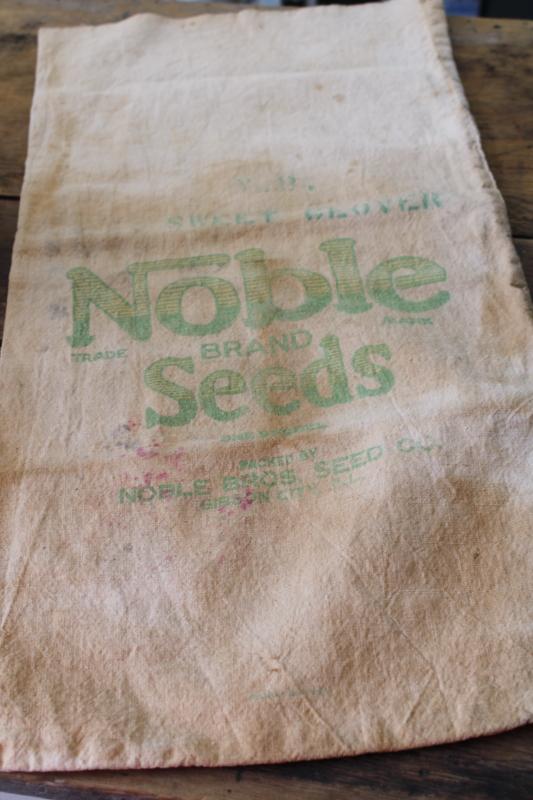 photo of vintage cotton farm seed feedsack printed Noble Seeds Gibson City Illinois #1