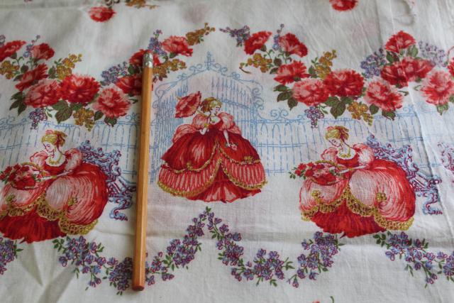 photo of vintage cotton feed or flour sack fabric, rose garden belles w/ parasols print #1