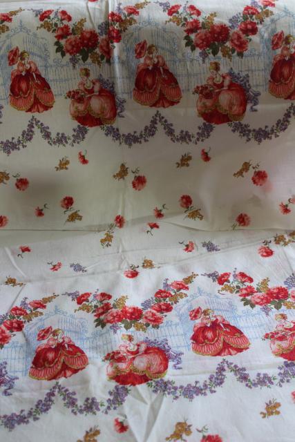 photo of vintage cotton feed or flour sack fabric, rose garden belles w/ parasols print #2