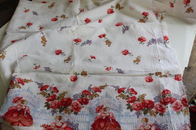 photo of vintage cotton feed or flour sack fabric, rose garden belles w/ parasols print #4