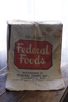 catalog photo of vintage cotton feed or flour sack w/ print advertising Federal Foods Thiensville Wisconsin