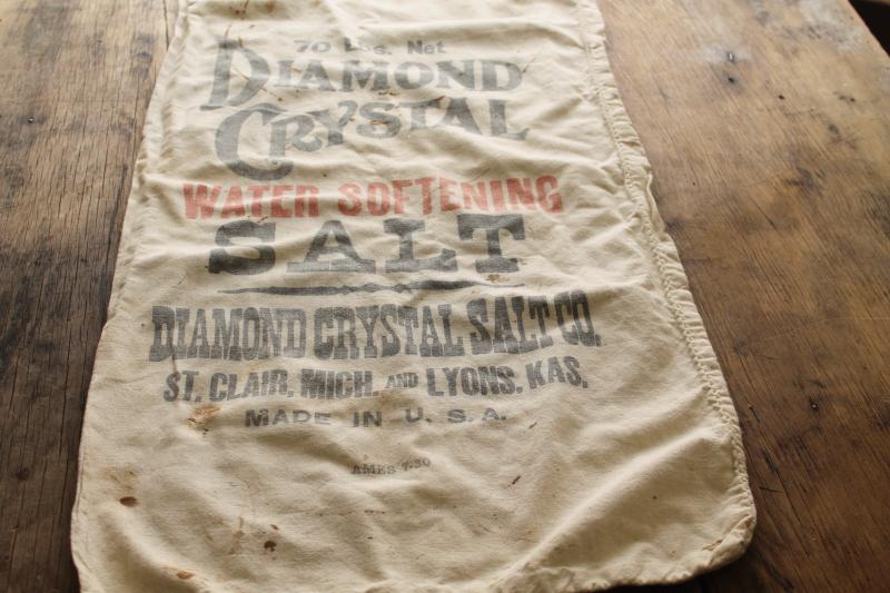 photo of vintage cotton feed sack, Diamond Crystal salt sack w/ printed graphics #1