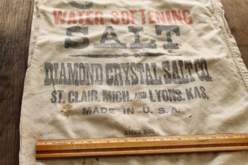 photo of vintage cotton feed sack, Diamond Crystal salt sack w/ printed graphics #2