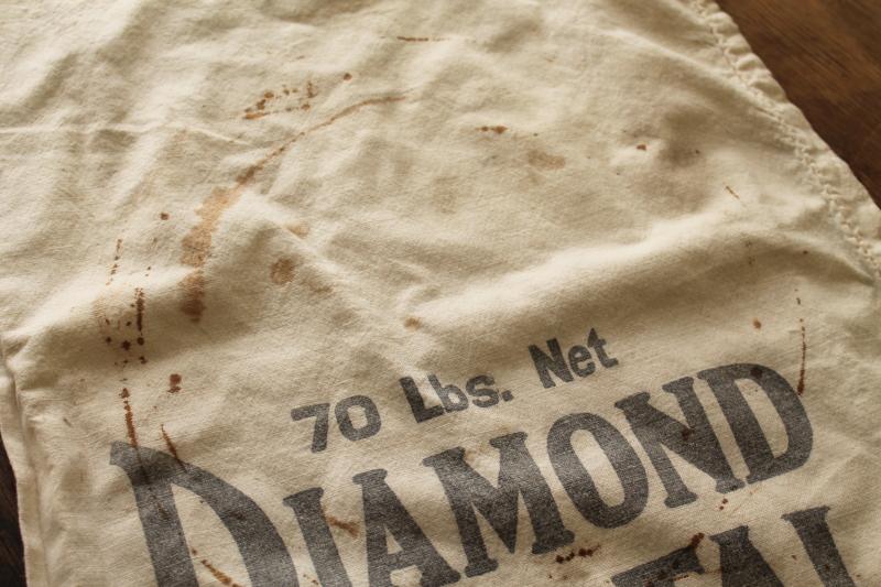 photo of vintage cotton feed sack, Diamond Crystal salt sack w/ printed graphics #4