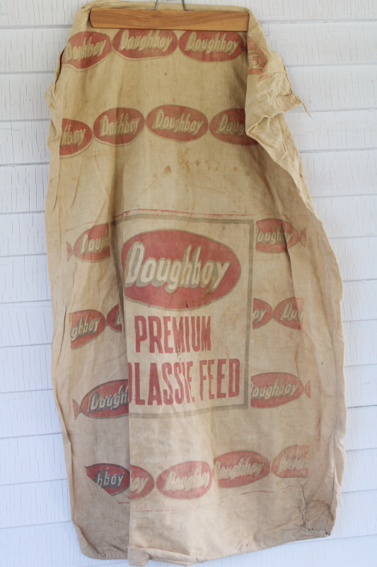 photo of vintage cotton feed sack Doughboy molasses feed farm grain bag, faded worn advertising print  #1