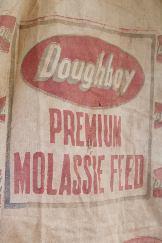 photo of vintage cotton feed sack Doughboy molasses feed farm grain bag, faded worn advertising print  #2