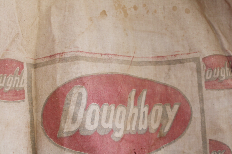 photo of vintage cotton feed sack Doughboy molasses feed farm grain bag, faded worn advertising print  #5