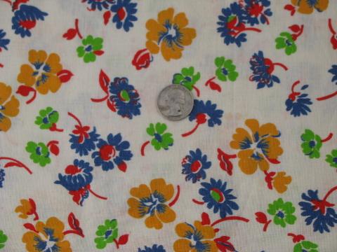 photo of vintage cotton feed sack bag w/ orig stitching, flower print fabric #1