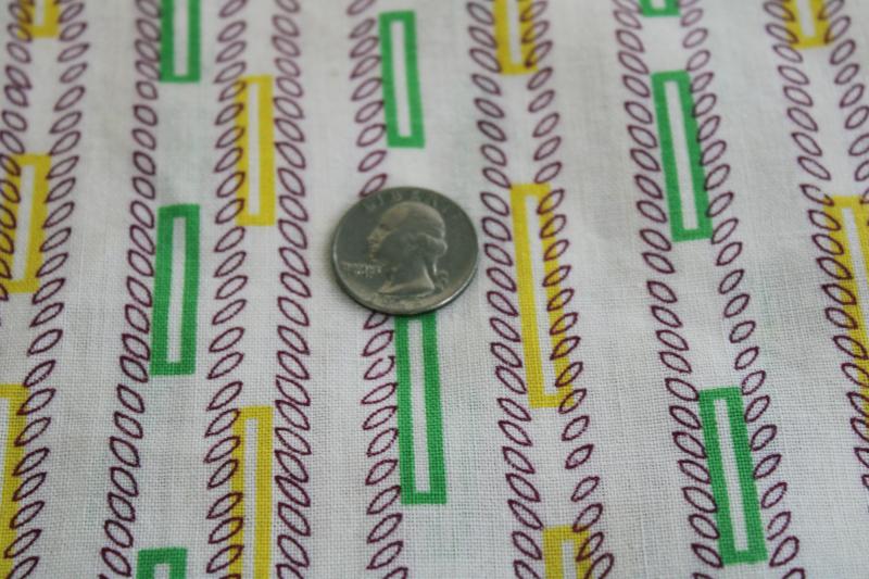 photo of vintage cotton feed sack fabric, 50s retro menswear print green yellow wine #1