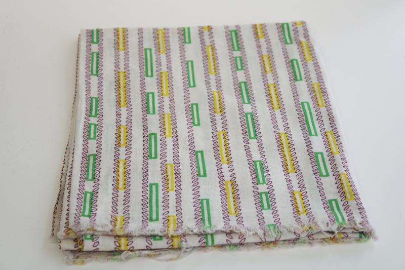 photo of vintage cotton feed sack fabric, 50s retro menswear print green yellow wine #2