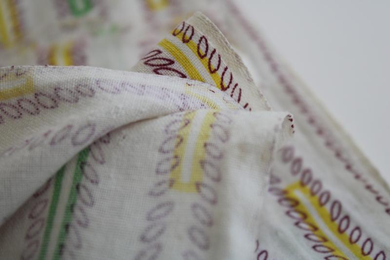 photo of vintage cotton feed sack fabric, 50s retro menswear print green yellow wine #3