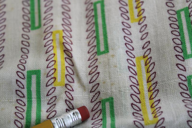 photo of vintage cotton feed sack fabric, 50s retro menswear print green yellow wine #4