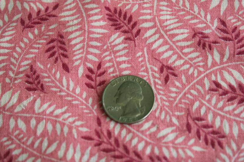 photo of vintage cotton feed sack fabric, antique pink fern print Victorian style #2