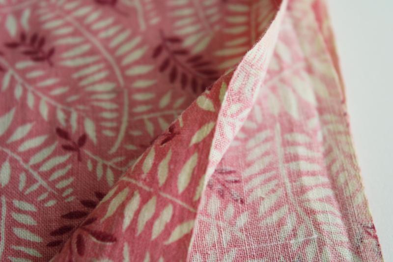 photo of vintage cotton feed sack fabric, antique pink fern print Victorian style #3