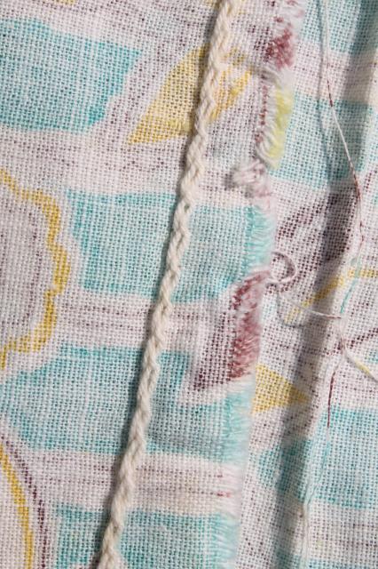 photo of vintage cotton feed sack fabric w/ aqua & yellow flower print, matched sacks lot #5